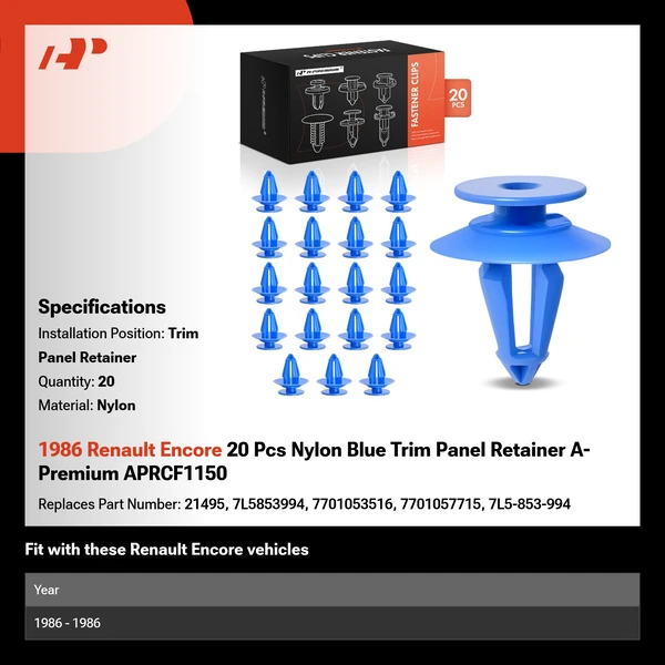 1986 Renault Encore 20 Pcs Nylon Blue Trim Panel Retainer A-Premium APRCF1150