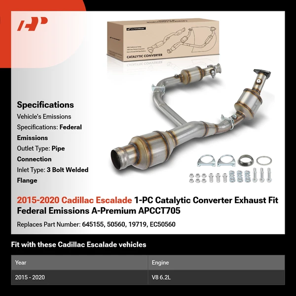 2015-2020 Cadillac Escalade 1-PC Catalytic Converter Exhaust Fit Federal Emissions A-Premium APCCT705