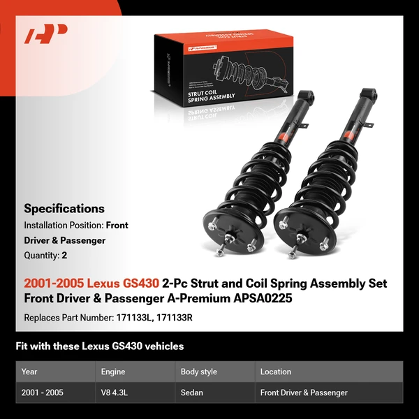2001-2005 Lexus GS430 2-Pc Strut and Coil Spring Assembly Set Front Driver & Passenger A-Premium APSA0225