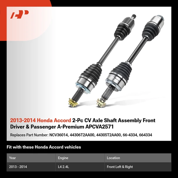 2013-2014 Honda Accord 2-Pc CV Axle Shaft Assembly Front Driver & Passenger A-Premium APCVA2571