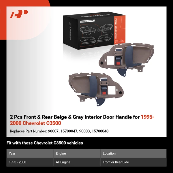 2 Pcs Front & Rear Beige & Gray Interior Door Handle for 1995-2000 Chevrolet C3500