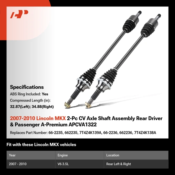2007-2010 Lincoln MKX 2-Pc CV Axle Shaft Assembly Rear Driver & Passenger A-Premium APCVA1322
