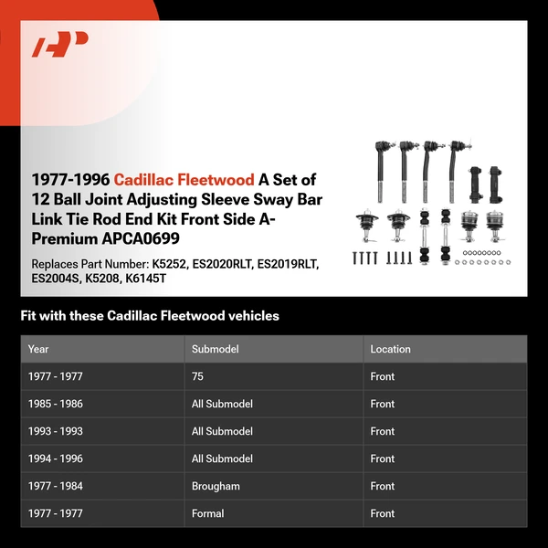 1977-1996 Cadillac Fleetwood A Set of 12 Ball Joint Adjusting Sleeve Sway Bar Link Tie Rod End Kit Front Side A-Premium APCA0699