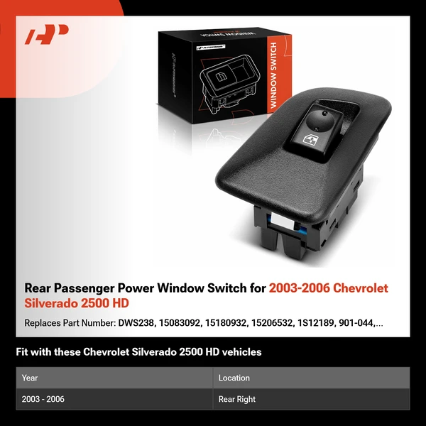 Rear Passenger Power Window Switch for 2003-2006 Chevrolet Silverado 2500 HD
