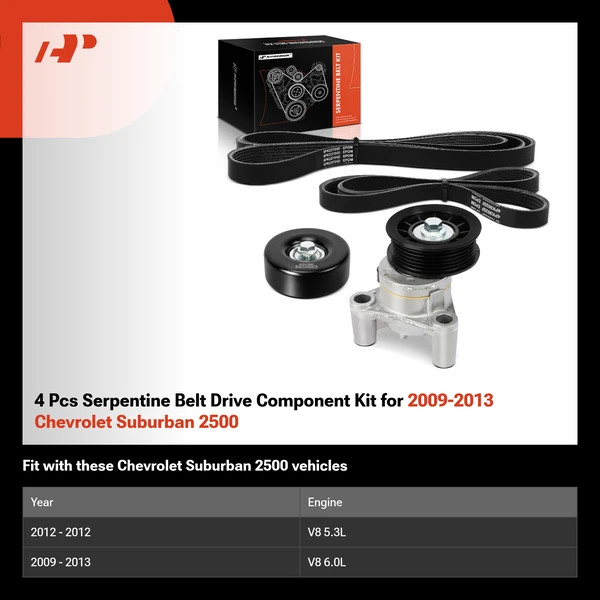 4 Pcs Serpentine Belt Drive Component Kit for 2009-2013 Chevrolet Suburban 2500