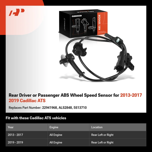 Rear Driver or Passenger ABS Wheel Speed Sensor for 2013-2017 2019 Cadillac ATS