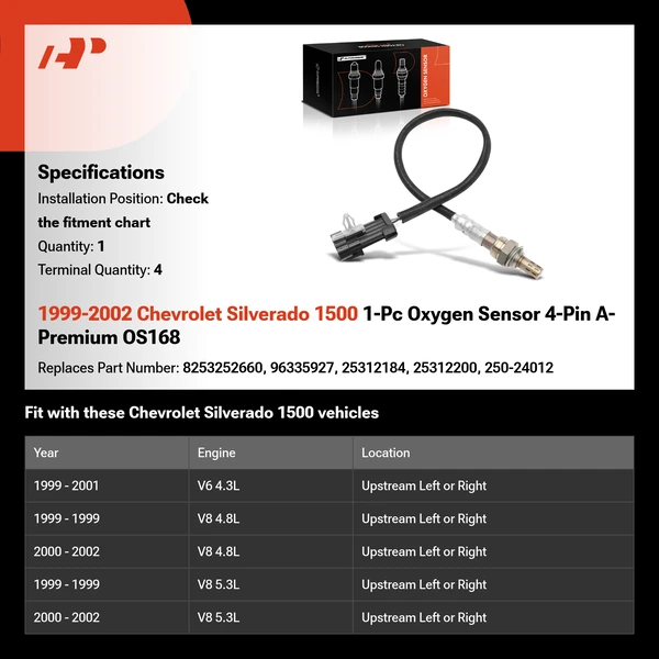 1999-2002 Chevrolet Silverado 1500 1-Pc Oxygen Sensor 4-Pin A-Premium OS168