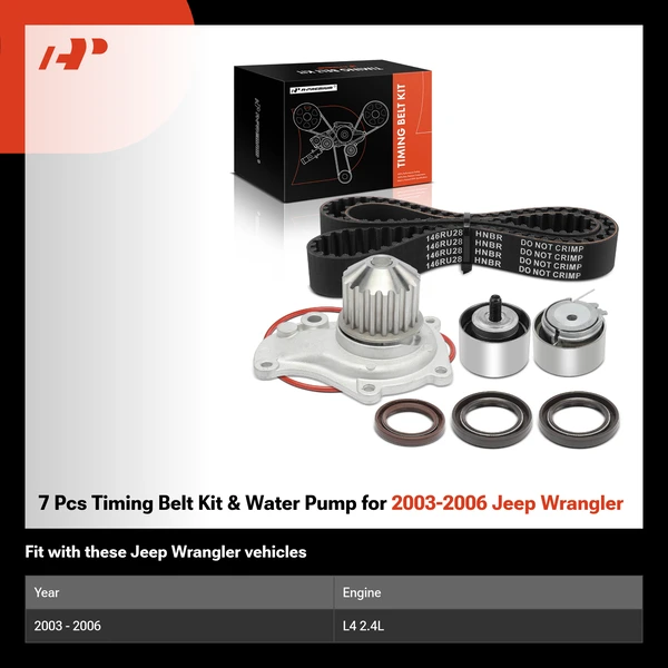 7 Pcs Timing Belt Kit & Water Pump for 2003-2006 Jeep Wrangler