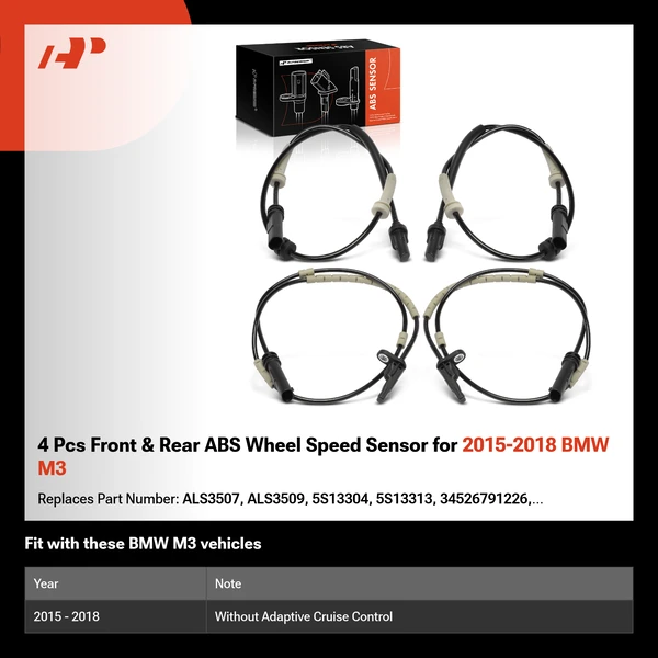 4 Pcs Front & Rear ABS Wheel Speed Sensor for 2015-2018 BMW M3