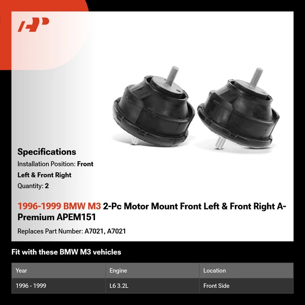 1996-1999 BMW M3 2-Pc Motor Mount Front Left & Front Right A-Premium APEM151