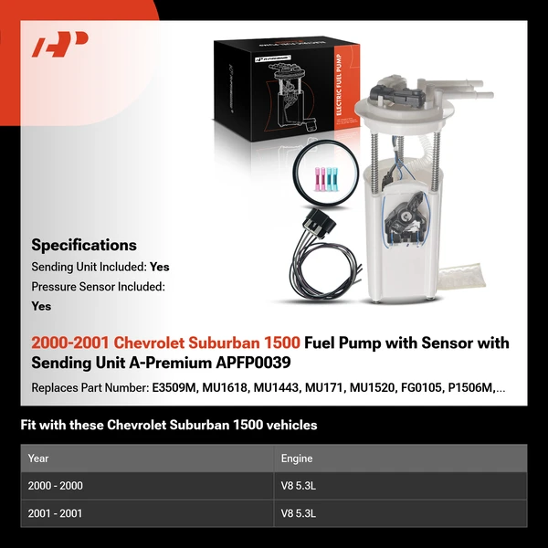 2000-2001 Chevrolet Suburban 1500 Fuel Pump with Sensor with Sending Unit A-Premium APFP0039