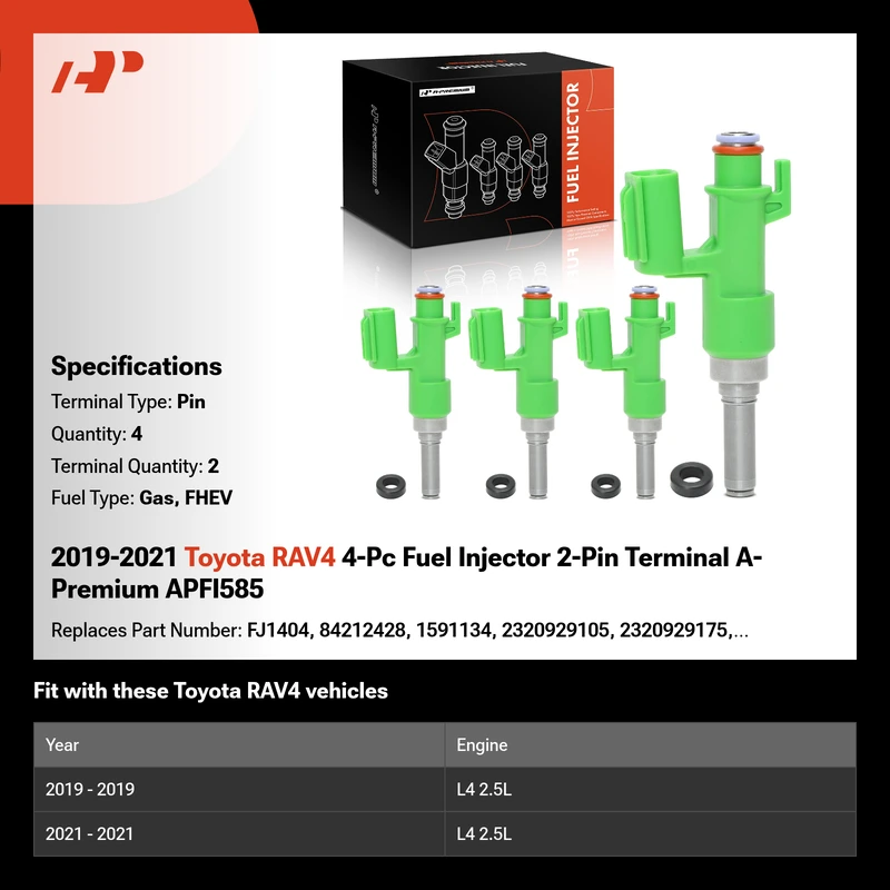 2019-2021 Toyota RAV4 4-Pc Fuel Injector 2-Pin Terminal A-Premium APFI585