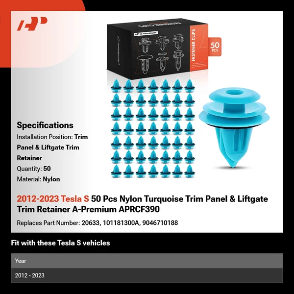 2012-2023 Tesla S 50 Pcs Nylon Turquoise Trim Panel & Liftgate Trim Retainer A-Premium APRCF390