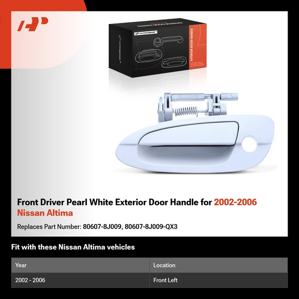 Front Driver Pearl White Exterior Door Handle for 2002-2006 Nissan Altima