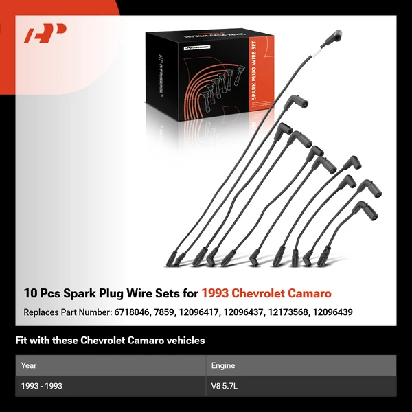 10 Pcs Spark Plug Wire Sets for 1993 Chevrolet Camaro