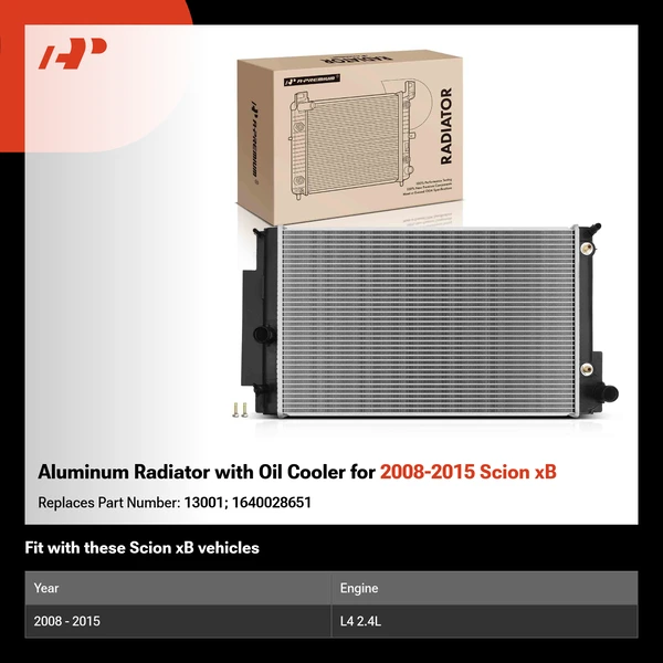 Aluminum Radiator with Oil Cooler for 2008-2015 Scion xB