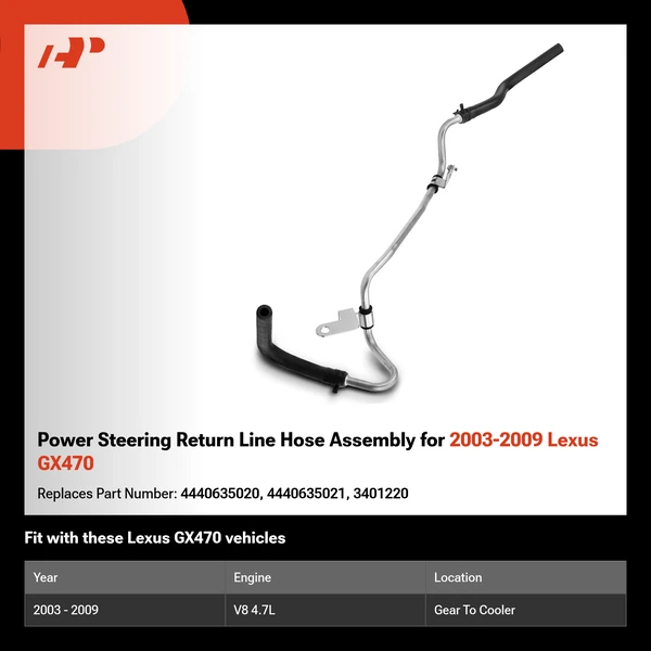Power Steering Return Line Hose Assembly for 2003-2009 Lexus GX470
