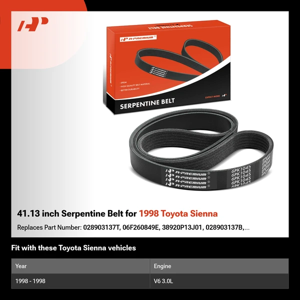 41.13 inch Serpentine Belt for 1998 Toyota Sienna