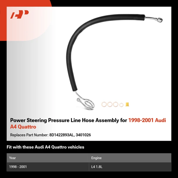 Power Steering Pressure Line Hose Assembly for 1998-2001 Audi A4 Quattro