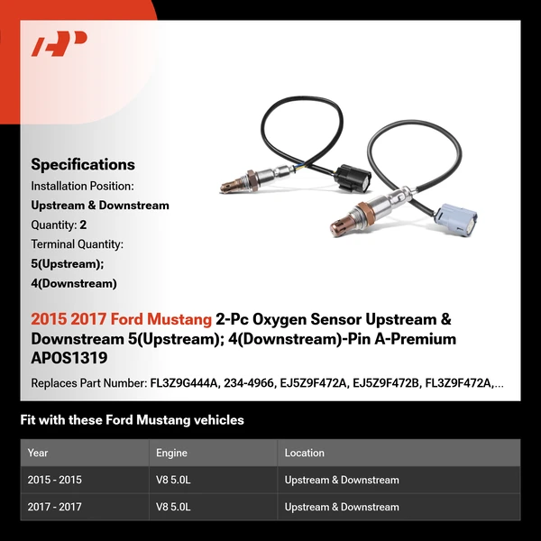 2015 2017 Ford Mustang 2-Pc Oxygen Sensor Upstream & Downstream 5(Upstream); 4(Downstream)-Pin A-Premium APOS1319