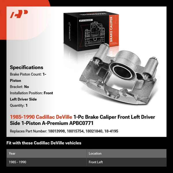 1985-1990 Cadillac DeVille 1-Pc Brake Caliper Front Left Driver Side 1-Piston A-Premium APBC0771