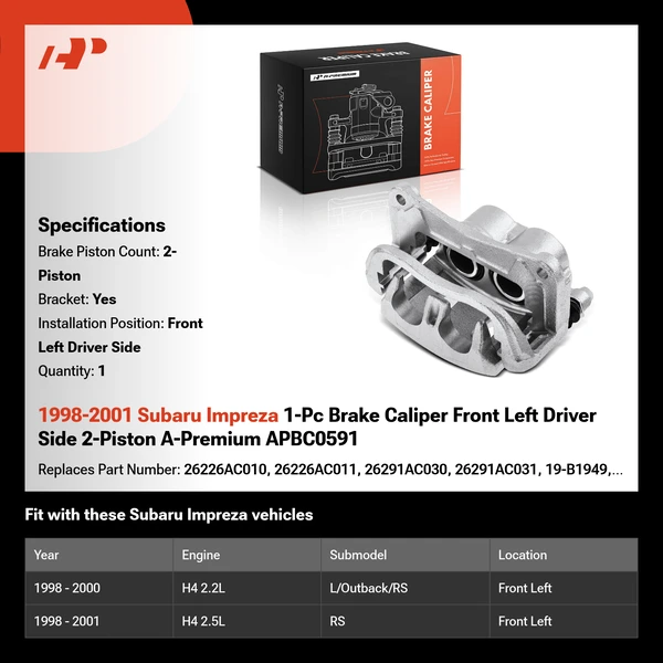 1998-2001 Subaru Impreza 1-Pc Brake Caliper Front Left Driver Side 2-Piston A-Premium APBC0591
