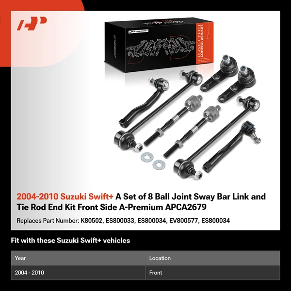 2004-2010 Suzuki Swift+ A Set of 8 Ball Joint Sway Bar Link and Tie Rod End Kit Front Side A-Premium APCA2679