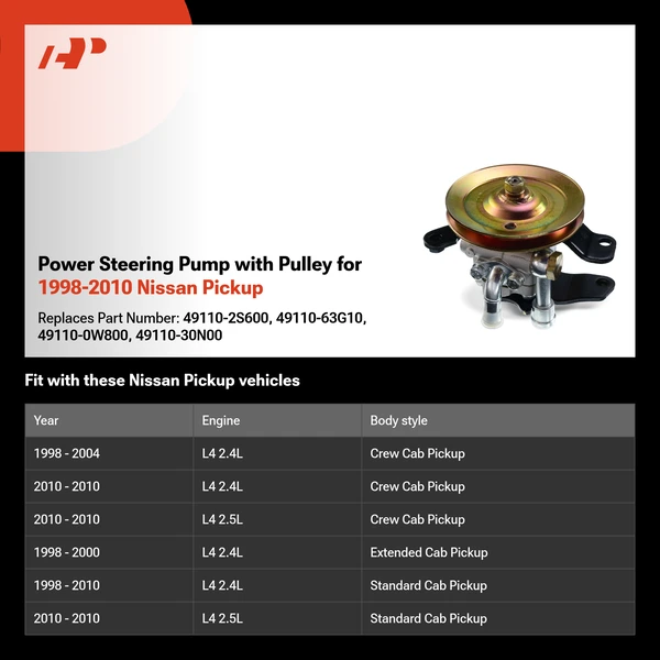 Power Steering Pump with Pulley for 1998-2010 Nissan Pickup