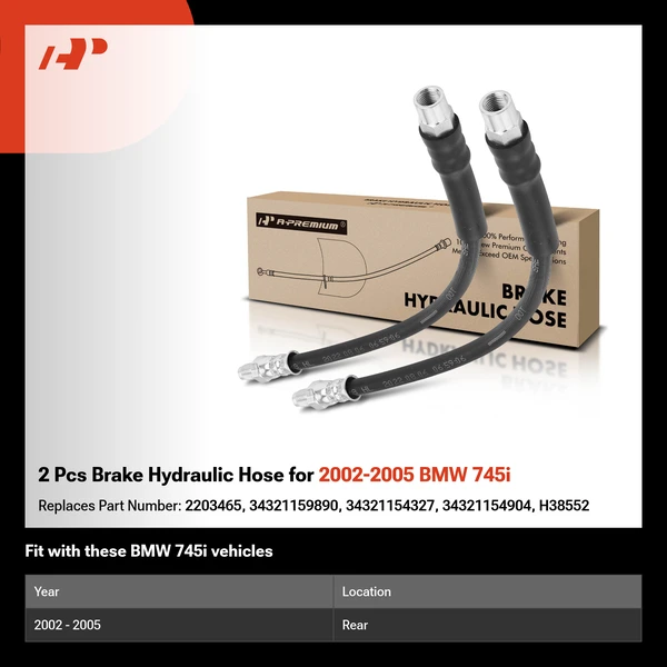 2 Pcs Brake Hydraulic Hose for 2002-2005 BMW 745i