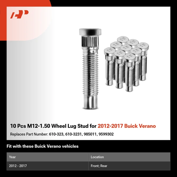 10 Pcs M12-1.50 Wheel Lug Stud for 2012-2017 Buick Verano