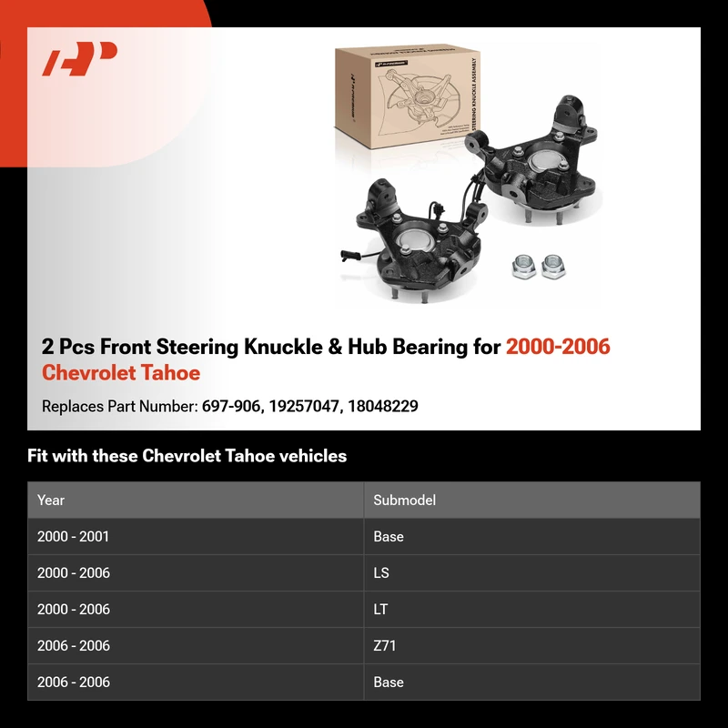 2 Pcs Front Steering Knuckle & Hub Bearing for 2000-2006 Chevrolet Tahoe