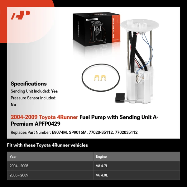2004-2009 Toyota 4Runner Fuel Pump with Sending Unit A-Premium APFP0429
