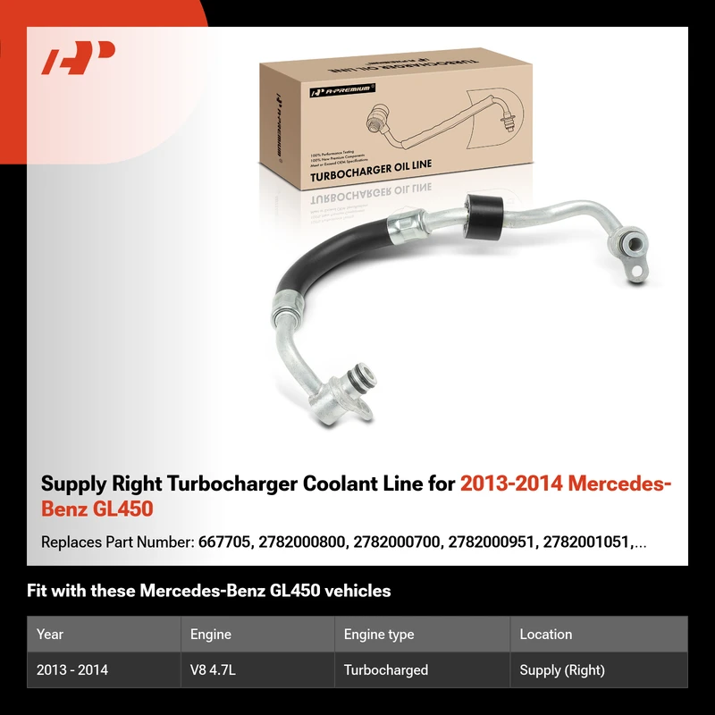 Supply Right Turbocharger Coolant Line for 2013-2014 Mercedes-Benz GL450