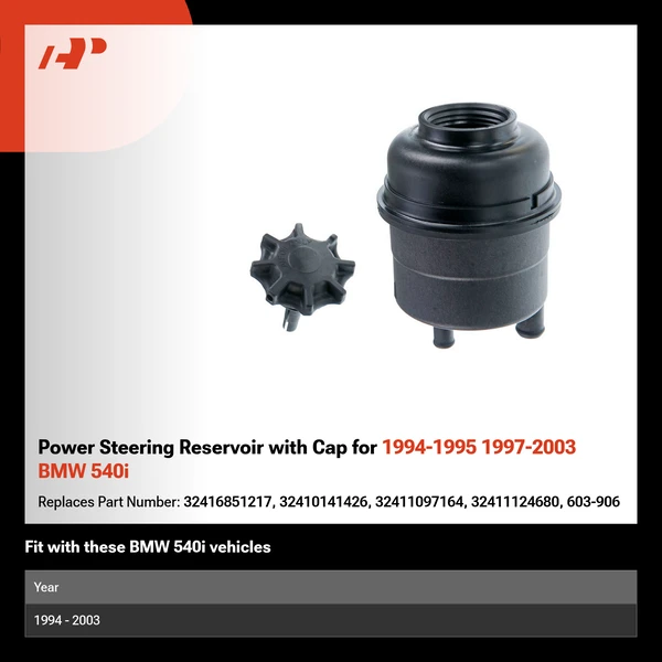 Power Steering Reservoir with Cap for 1994-1995 1997-2003 BMW 540i