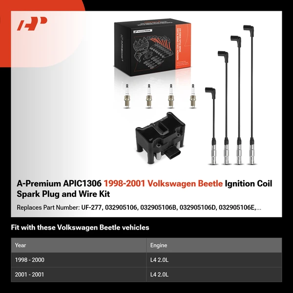 A-Premium APIC1306 1998-2001 Volkswagen Beetle Ignition Coil Spark Plug and Wire Kit