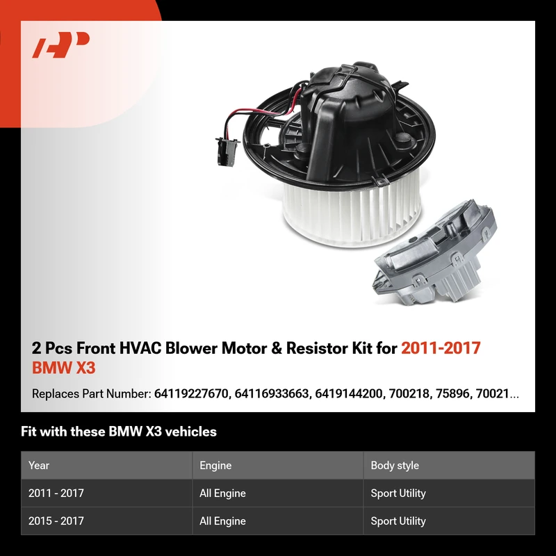 2 Pcs Front HVAC Blower Motor & Resistor Kit for 2011-2017 BMW X3