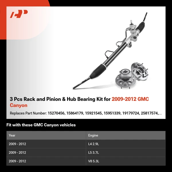 3 Pcs Rack and Pinion & Hub Bearing Kit for 2009-2012 GMC Canyon