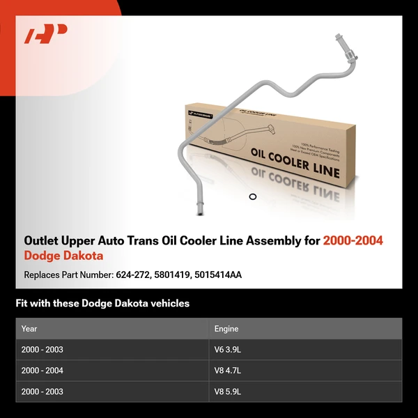 Outlet Upper Auto Trans Oil Cooler Line Assembly for 2000-2004 Dodge Dakota