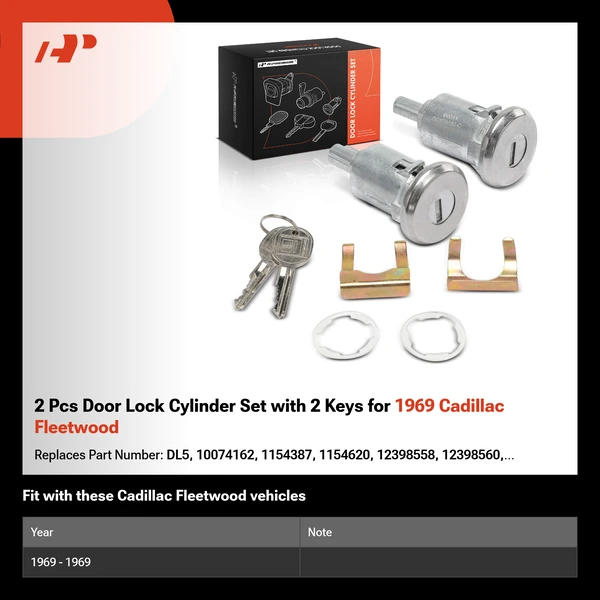 2 Pcs Door Lock Cylinder Set with 2 Keys for 1969 Cadillac Fleetwood