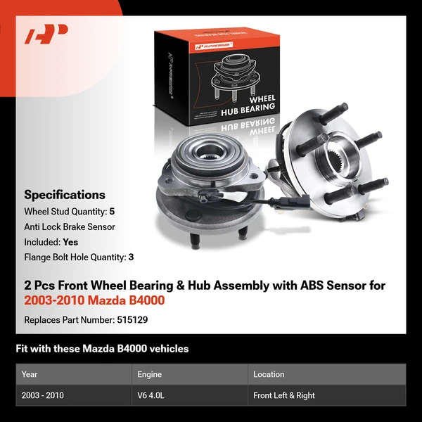 2 Pcs Front Wheel Bearing & Hub Assembly with ABS Sensor for 2003-2010 Mazda B4000