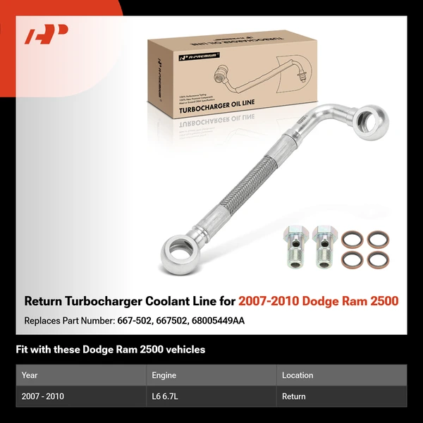 Return Turbocharger Coolant Line for 2007-2010 Dodge Ram 2500