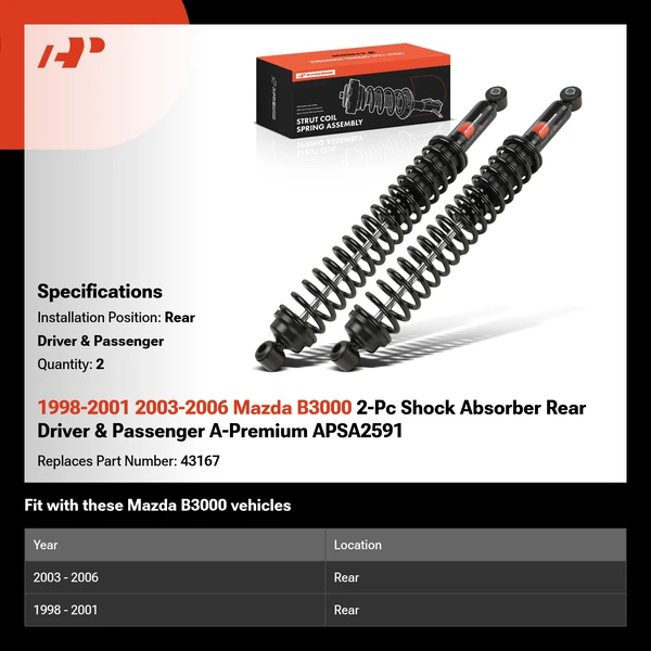1998-2001 2003-2006 Mazda B3000 2-Pc Shock Absorber Rear Driver & Passenger A-Premium APSA2591