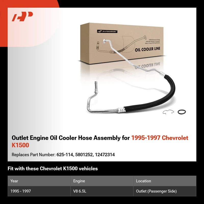 Outlet Engine Oil Cooler Hose Assembly for 1995-1997 Chevrolet K1500