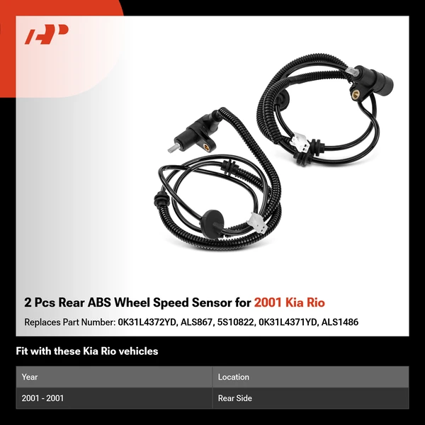2 Pcs Rear ABS Wheel Speed Sensor for 2001 Kia Rio