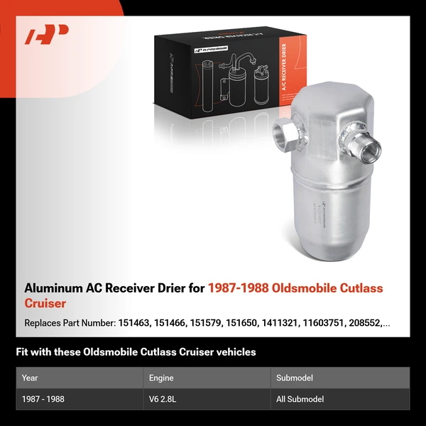 Aluminum AC Receiver Drier for 1987-1988 Oldsmobile Cutlass Cruiser
