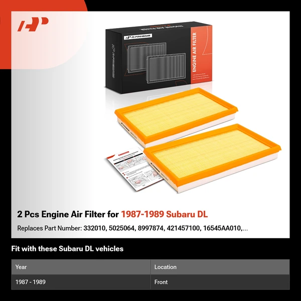 2 Pcs Engine Air Filter for 1987-1989 Subaru DL