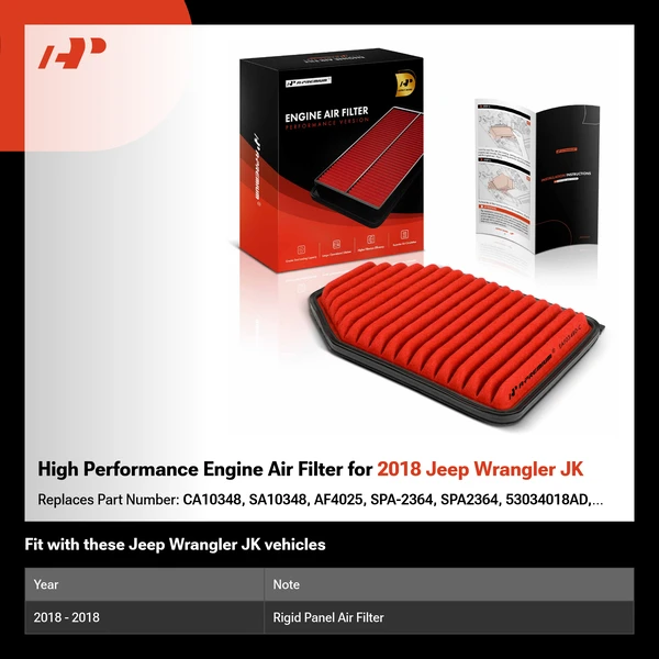 High Performance Engine Air Filter for 2018 Jeep Wrangler JK