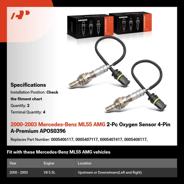 2000-2003 Mercedes-Benz ML55 AMG 2-Pc Oxygen Sensor 4-Pin A-Premium APOS0396
