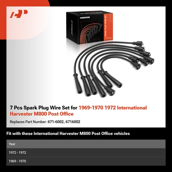 7 Pcs Spark Plug Wire Set for 1969-1970 1972 International Harvester M800 Post Office