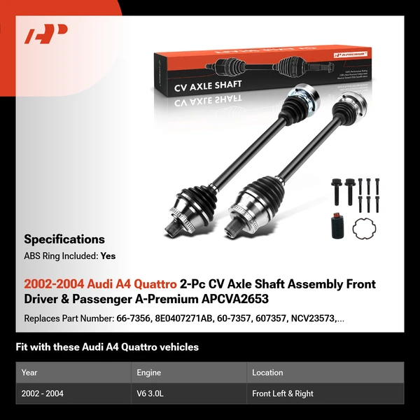 2002-2004 Audi A4 Quattro 2-Pc CV Axle Shaft Assembly Front Driver & Passenger A-Premium APCVA2653